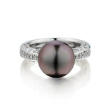 Ladies Platinum 12mm South Sea Tahitian Pearl and Diamond Ring