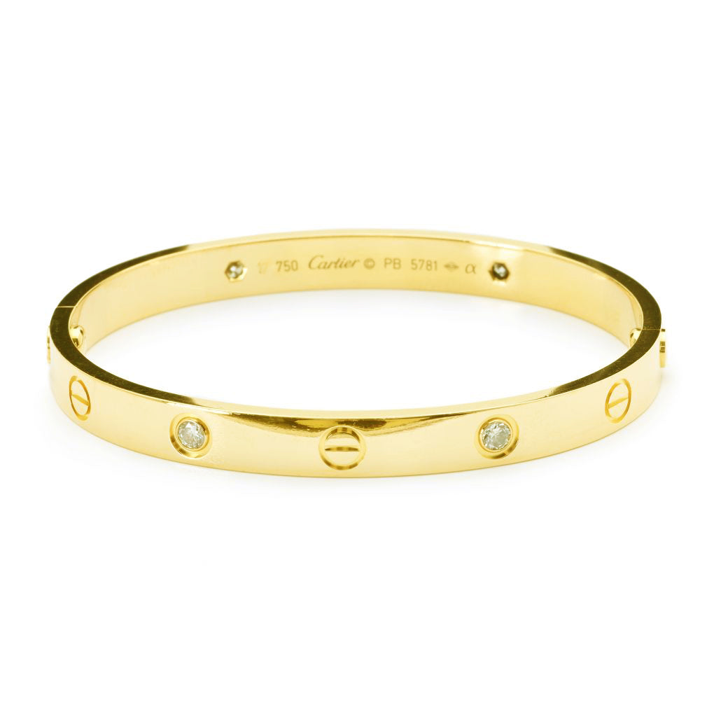 Cartier Yellow Gold & Diamond Love Bangle .Size 18. B&P