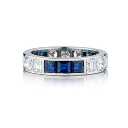 18kt White Gold Blue Sapphire and Diamond Ring. Royal de Versaiiles.