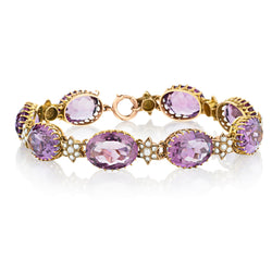 Victorian Amethyst and Seed Pearl Bracelet. 9 Kt Yellow Gold