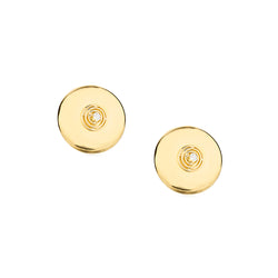 Ladies 18kt Yellow Gold and Diamond Large Button Earrings
