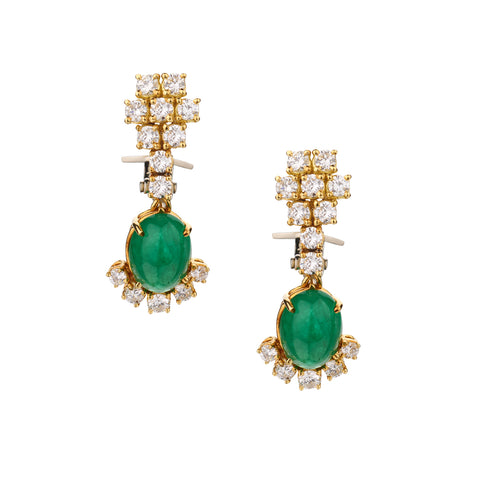 Ladies 18kt yellow gold Green Emerald and Diamond Drop / Pendant Earrings