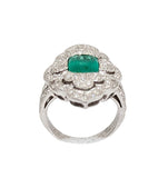Ladies 18kt White Gold Green Emerald and Diamond Dress Ring