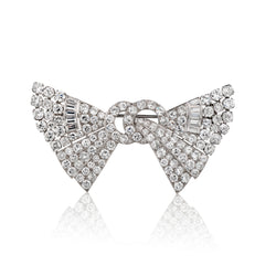 Platinum Art Deco Diamond Bow Brooch. 6.50ct Tw