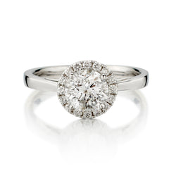 18kt White Gold Diamond Ring With Halo. 1.13 Brilliant Cut