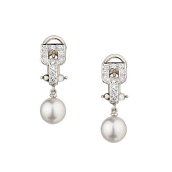 Tiffany & Co "Buckle Collection" Pearl and Diamond Studs by Elsa Peretti