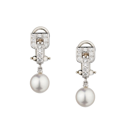 Tiffany & Co "Buckle Collection" Pearl and Diamond Studs by Elsa Peretti