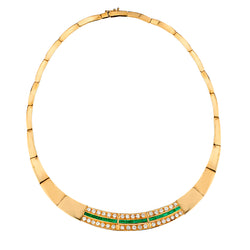 Ladies 14kt Yellow Gold Green Emerald and Diamond. Choker Necklace