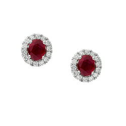 Ruby and Diamond Cluster Stud Earrings.18kt White Gold