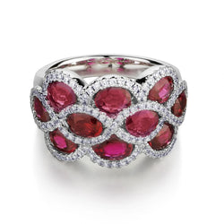 18KT White Gold Oval-Shaped Ruby And Diamond Wide Band