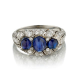 TK & Co Vintage Blue Sapphire and Diamond Platinum Ring. Circa 1910