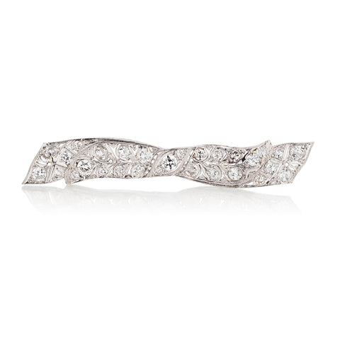 Platinum Handmade Vintage Art Deco Diamond Brooch. Circa 1930's