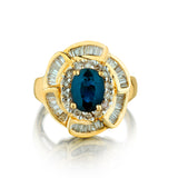 Ladies 14kt Yellow Gold  Blue Sapphire and Diamond Cluster Ring.