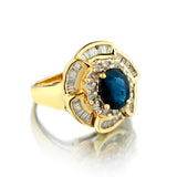 Ladies 14kt Yellow Gold  Blue Sapphire and Diamond Cluster Ring.