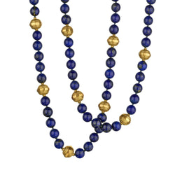Ladies Lapis Lazuli Necklace with 18kt Yellow Gold Custom Made by Secrett. Circa 1970's