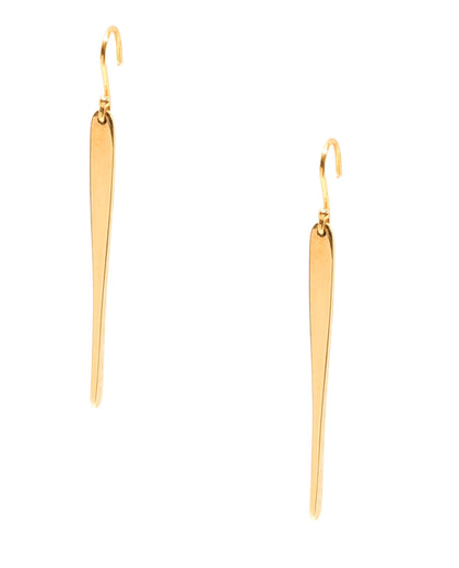 18KT YELLOW GOLD LONG SLENDER DANGLE EARRINGS.