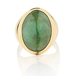 Mens 18kt Rose Gold Ring Set With an Oval Aventurine Quartz Stone.