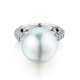 Ladies 18kt White Gold South Sea Pearl and Diamond Ring. - view 1