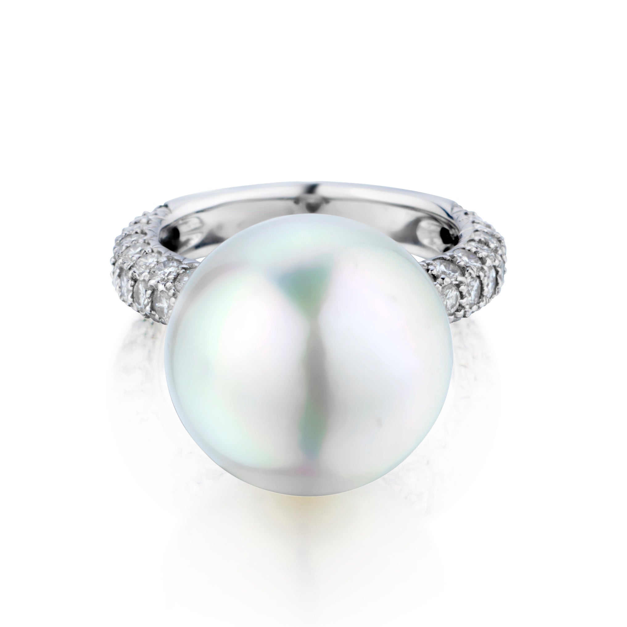 Ladies 18kt White Gold South Sea Pearl and Diamond Ring.