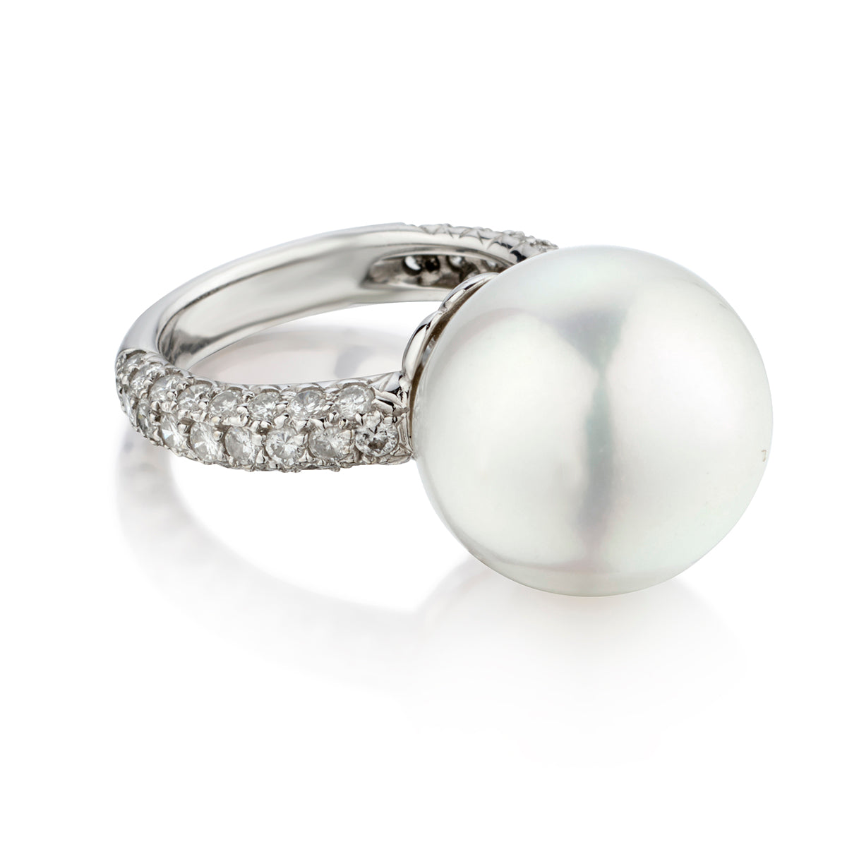 Ladies 18kt White Gold South Sea Pearl and Diamond Ring.