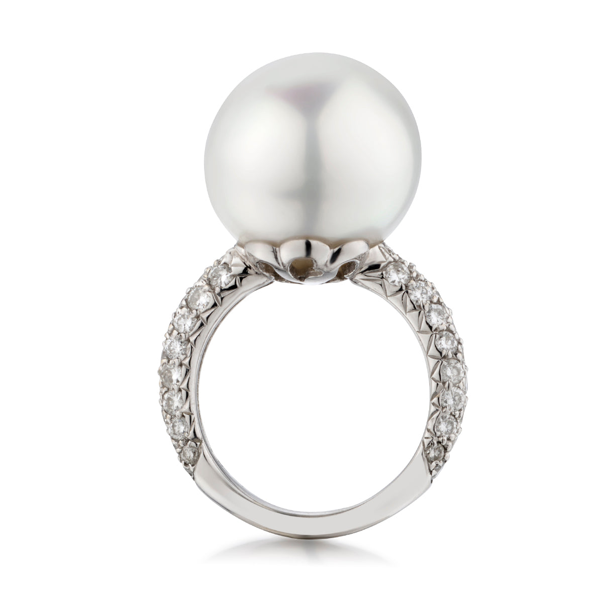 Ladies 18kt White Gold South Sea Pearl and Diamond Ring.