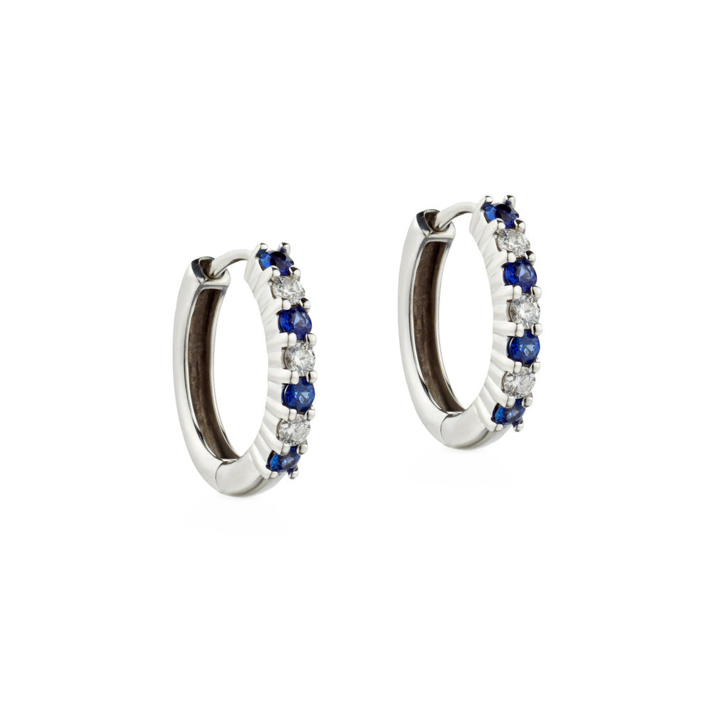 Van Rajak Birks 18kt White Gold Blue Sapphire and Diamond Huggies Earrings | Van ...