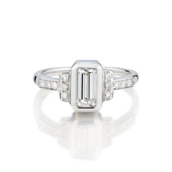 1.09 Carat Emerald Cut Diamond 18KT White Gold Ring .