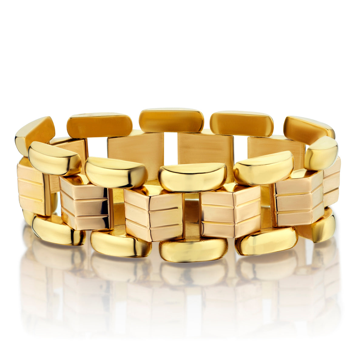 Retro 18kt Pink and Yellow Gold Bracelet. Circa 1940. Weight: 48 grams.