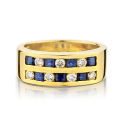 Birks 18kt Yellow Gold Blue Sapphire and Diamond Checkerboard Ring.