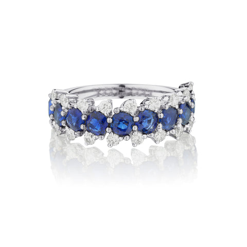 Ladies 18kt White Gold Blue Sapphire and Diamond Ring