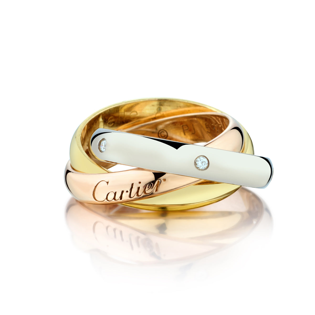 Cartier 18kt Tri Colour Trinity Ring set with 5 Brilliant Cut Diamonds ...