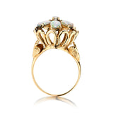 Ladies 14kt Yellow Gold Flower White Opal Ring.