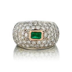 Ladies 14kt Yellow and White Gold Diamond and Green Emerald Ring.