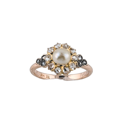 18kt Rose Gold Pearl and Diamond Cluster Ring.