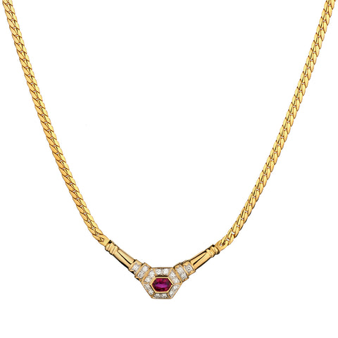 Ladies 14kt Yellow Gold Ruby and Diamond Choker Necklace.
