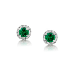 Ladies 18kt Emerald and Diamond Stud Earrings. 18kt White Gold.
