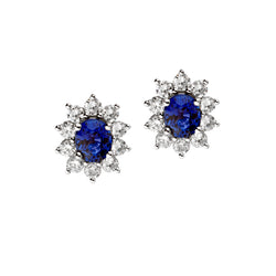 18kt White Gold Blue Sapphire and Diamond Stud Earrings.