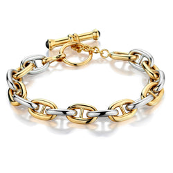 Ladies 18kt White and Yellow Gold Bracelet with Toggle Closure.