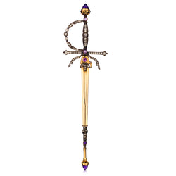 14kt Yellow Gold and Silver Sword Brooch. Weight: 16.11 grams