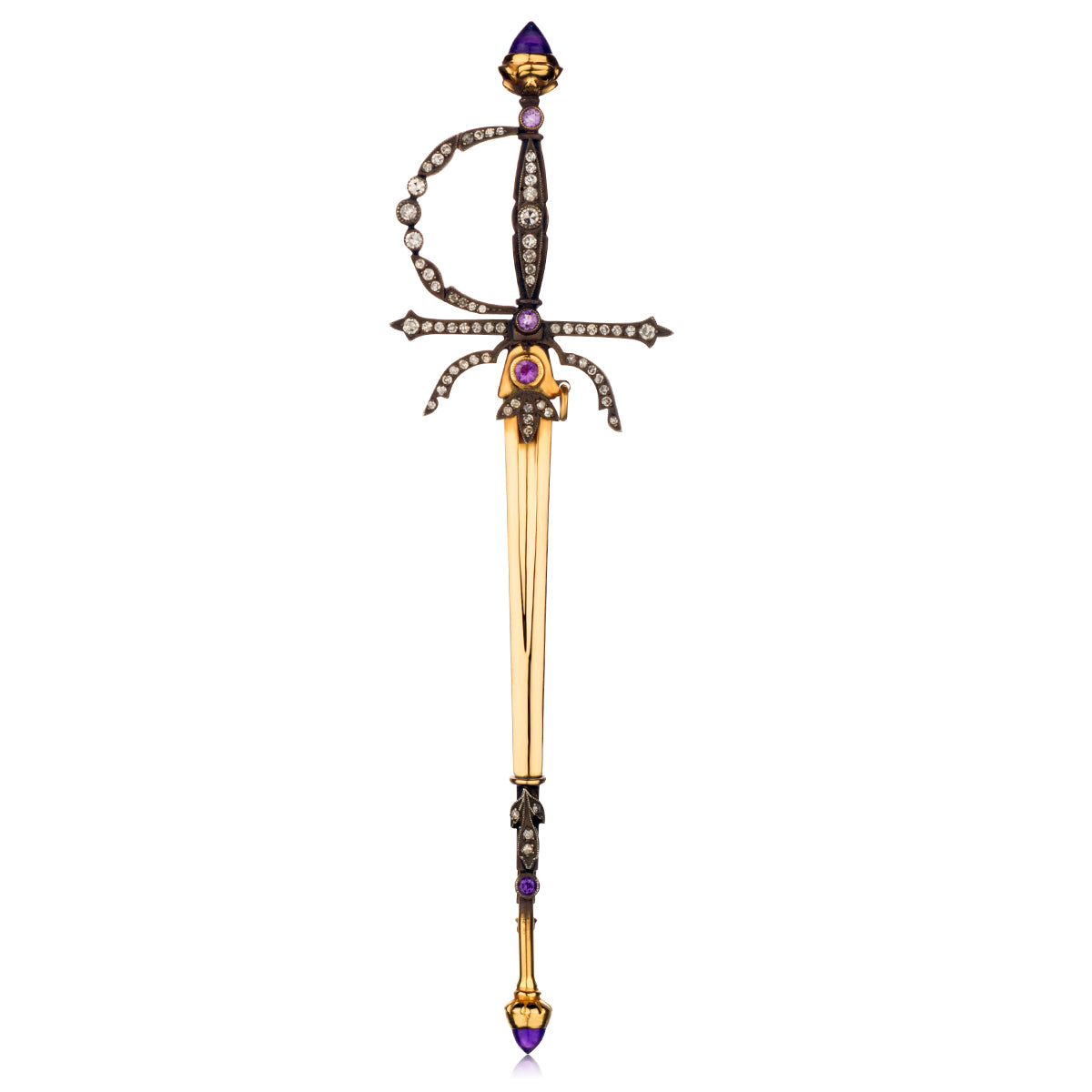 14kt Yellow Gold and Silver Sword Brooch. Weight: 16.11 grams