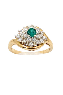 14kt Yellow and White Gold Diamond and Emerald Ring