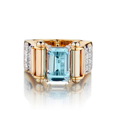 Ladies 18Kt Yellow Gold Aquamarine and Diamond Ring