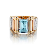 Ladies 18Kt Yellow Gold Aquamarine and Diamond Ring