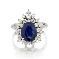 Ladies 18kt White Gold Blue Sapphire and Diamond Cluster Ring