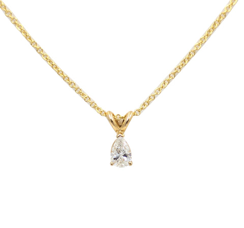 18kt Yellow Gold Diamond Solitaire Pendant.  0.75ct Pear Shape