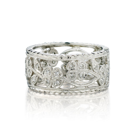 Platinum Flower Vine Diamond Band. 9mm (W)