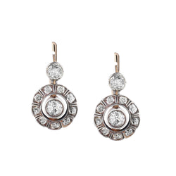 Ladies Vintage Edwardian  Diamond Cluster earrings. 2.00ct Tw Mine Cuts.
