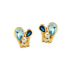 Manfreddi 18kt Yellow Gold  stud Earrings. Topaz, Diamond and Blue Sapphire