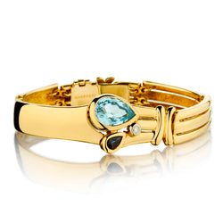 18kt Yellow Gold Bangle with Blue Topaz, Blue Sapphire and Diamond