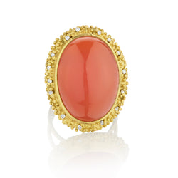 18kt Yellow Gold Chalcedony and Diamond Ring.Circa 1950's